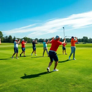 Michigan State collegiate golf team practicing on a golf course