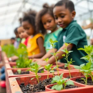Youth participating in agricultural learning at garden