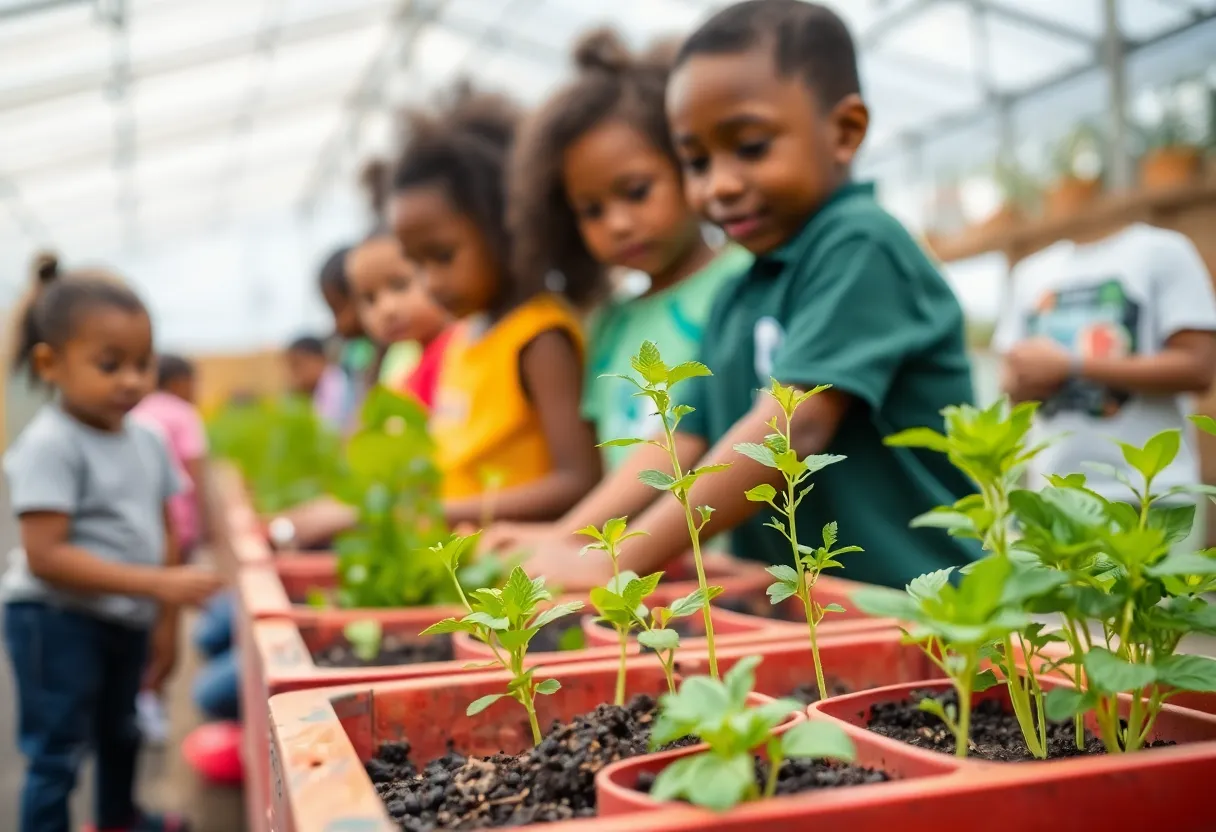 Youth participating in agricultural learning at garden