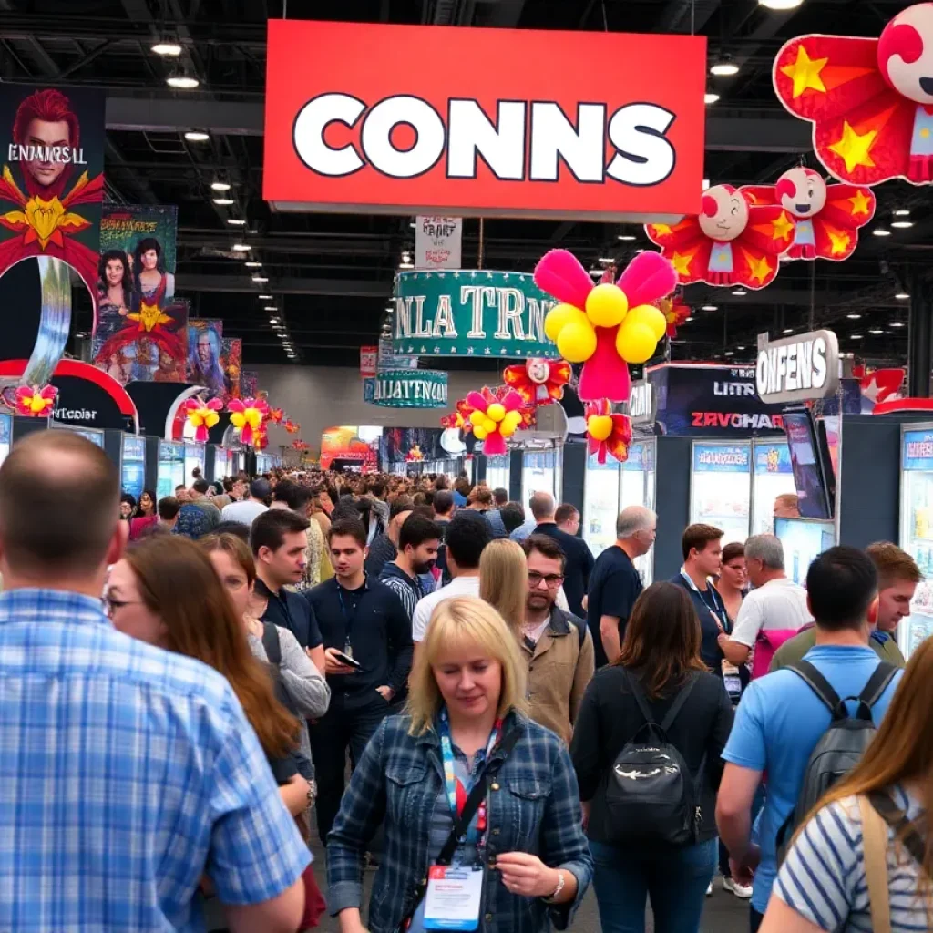 Fans enjoying the Motor City Comic Con atmosphere with celebrities and merchandise booths.