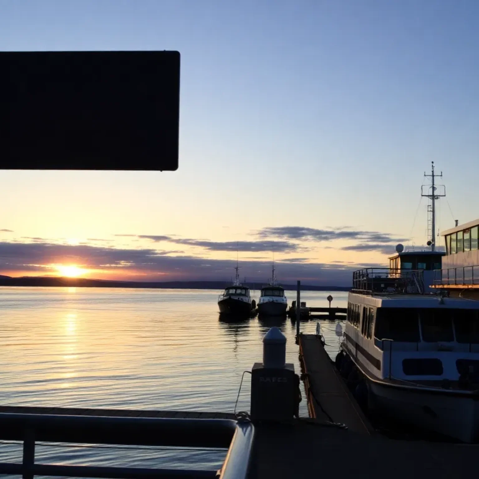 Ferry terminal on Neebish Island during sunset
