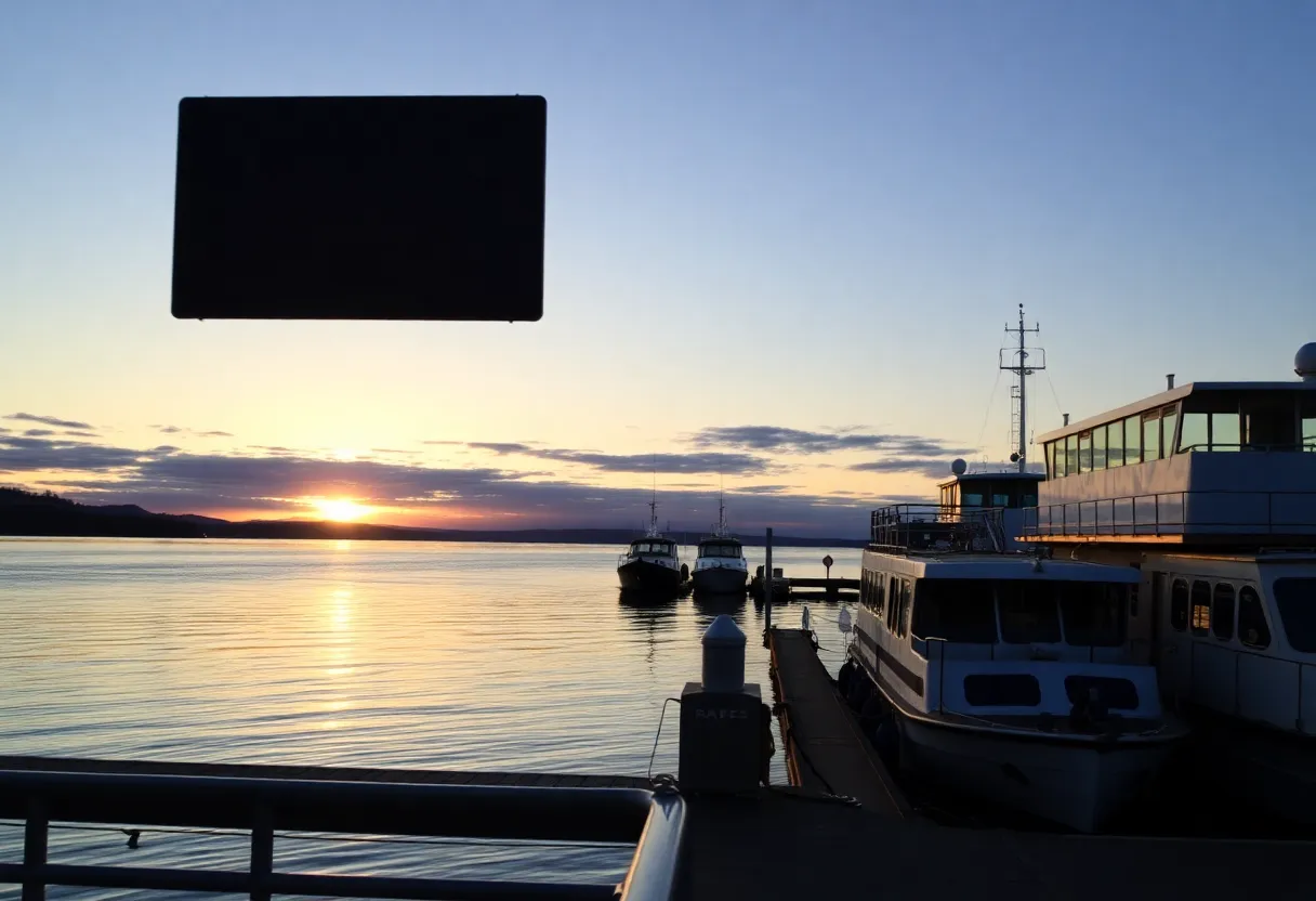 Ferry terminal on Neebish Island during sunset