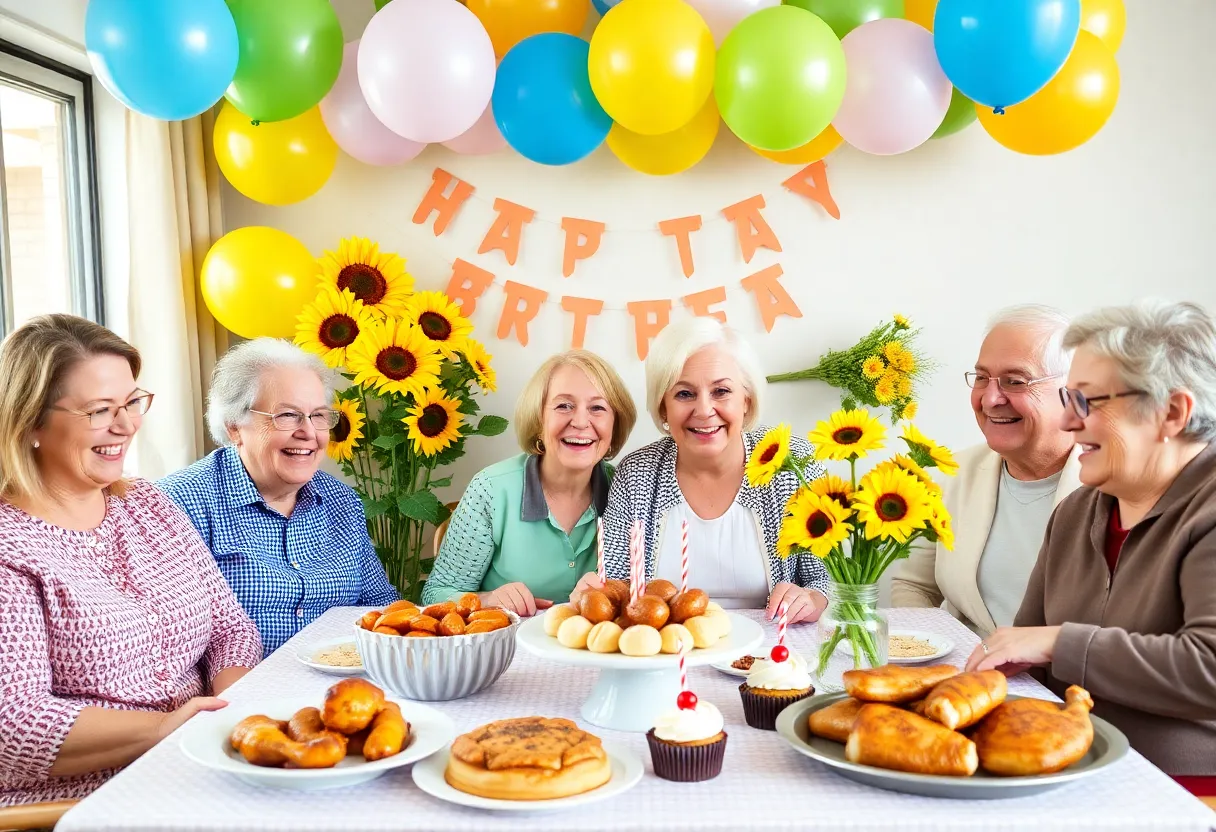Celebration for a 101st birthday with food and decorations.