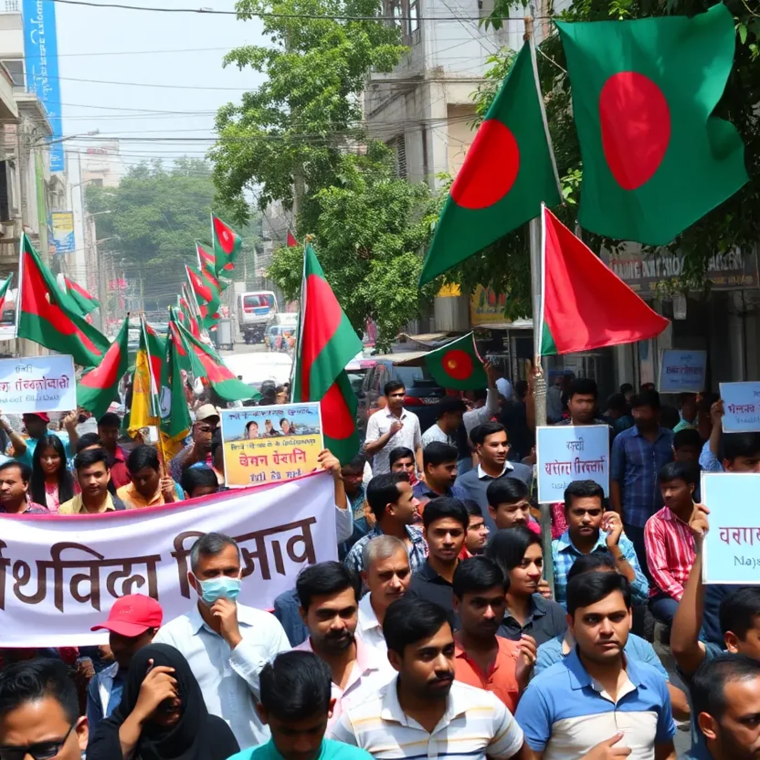 Crowds demonstrating in support of political reform in Bangladesh