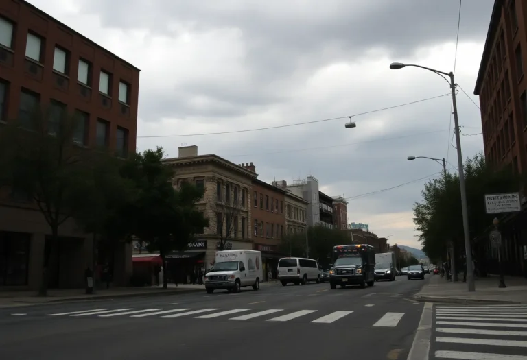 Urban scene depicting political tension and community unease.