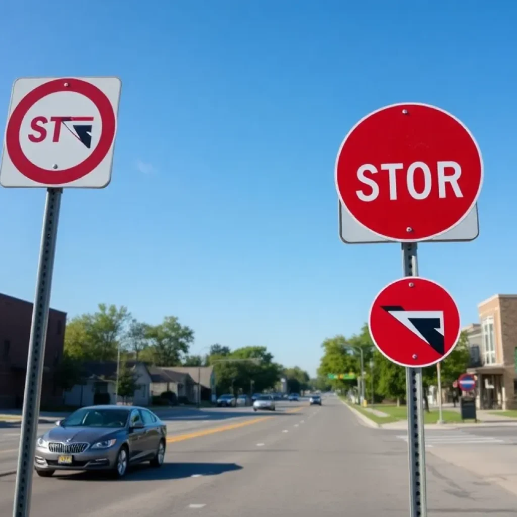 Traffic signs promoting safe driving practices in Sidney, Ohio