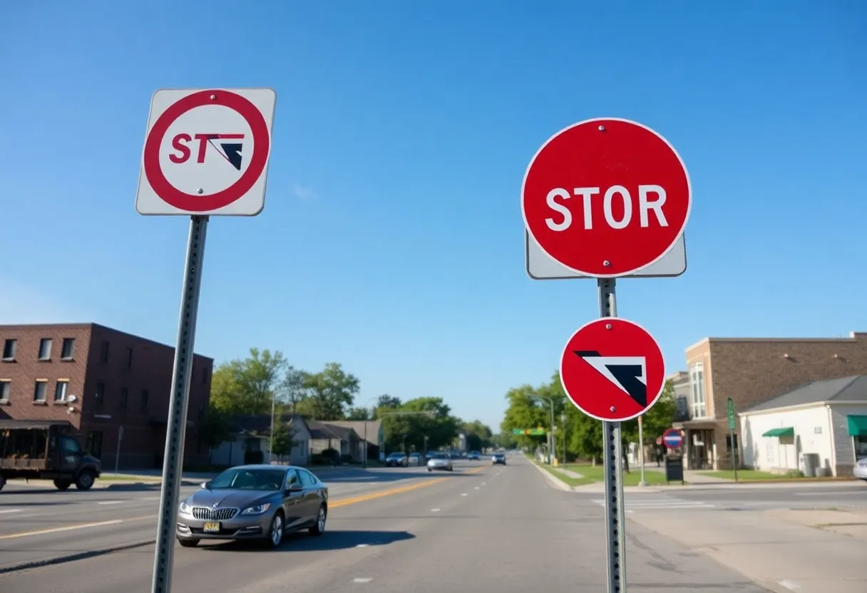 Traffic signs promoting safe driving practices in Sidney, Ohio