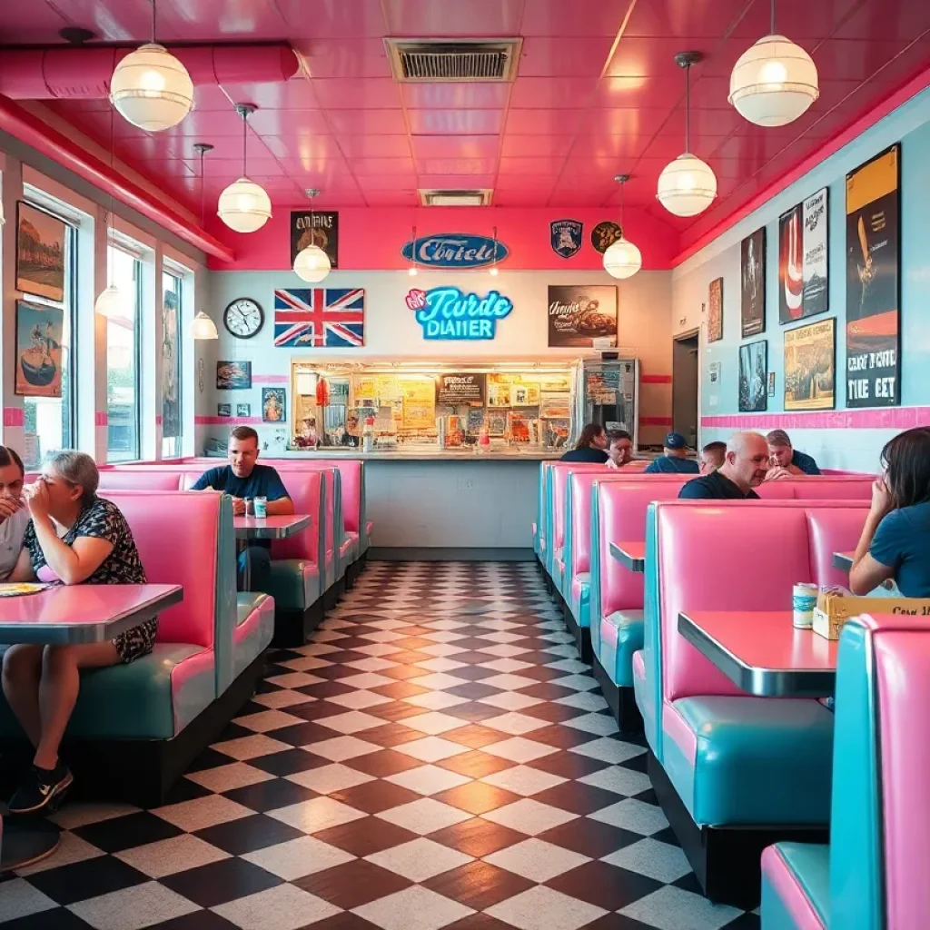 Interior view of The Grand Diner with retro decor