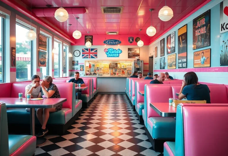 Interior view of The Grand Diner with retro decor