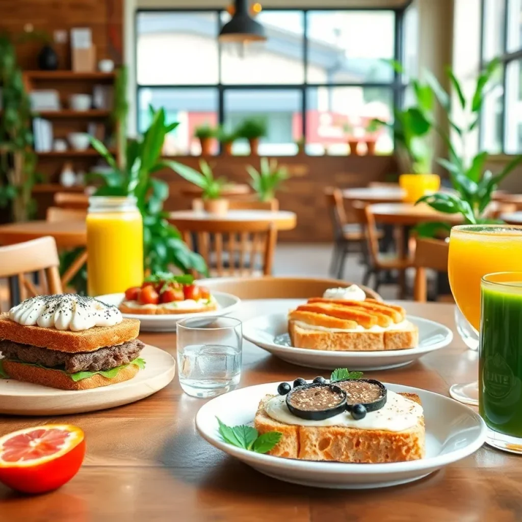 Interior of Toastique cafe showcasing gourmet toasts and juices.