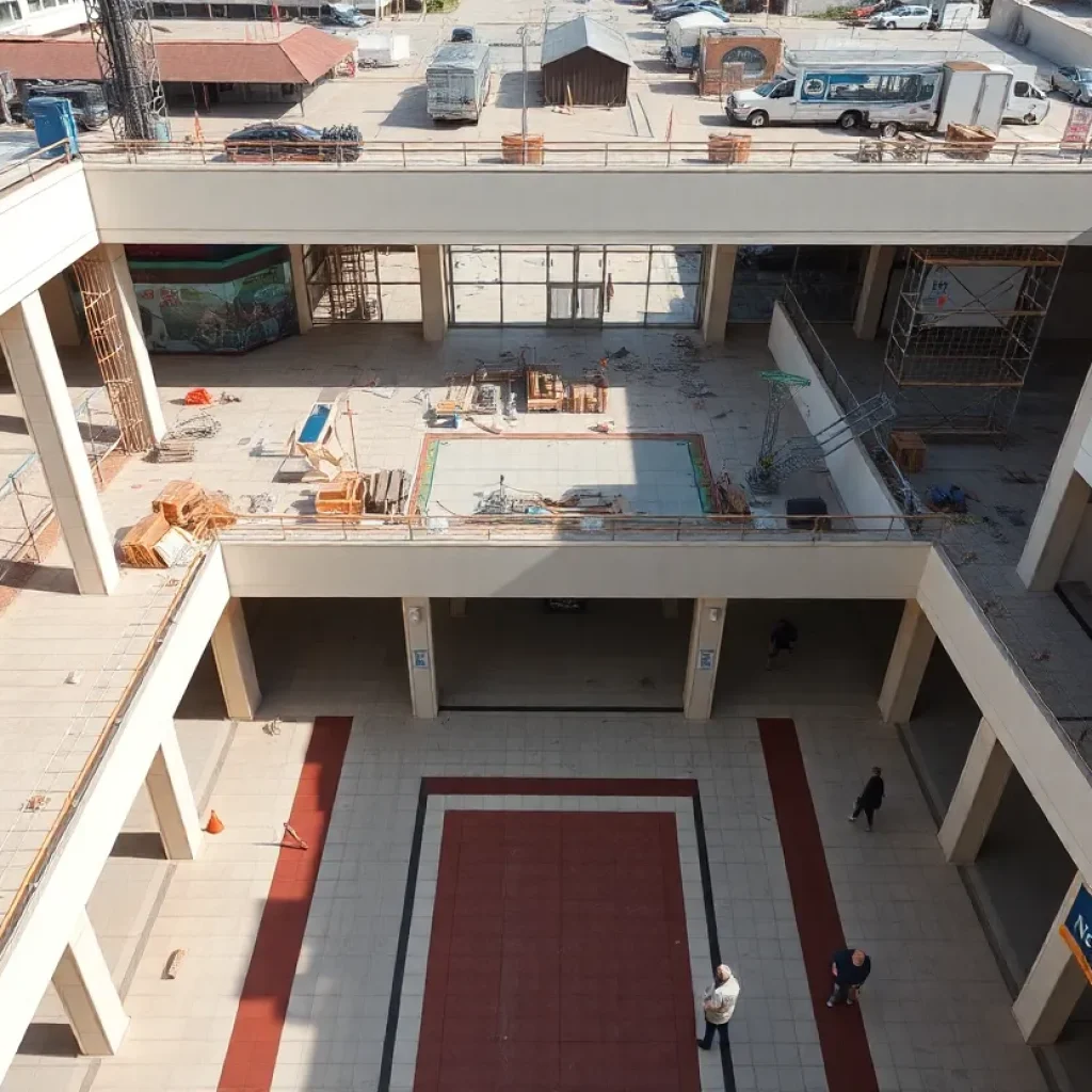 Aerial view of Twelve Oaks Mall under renovation.