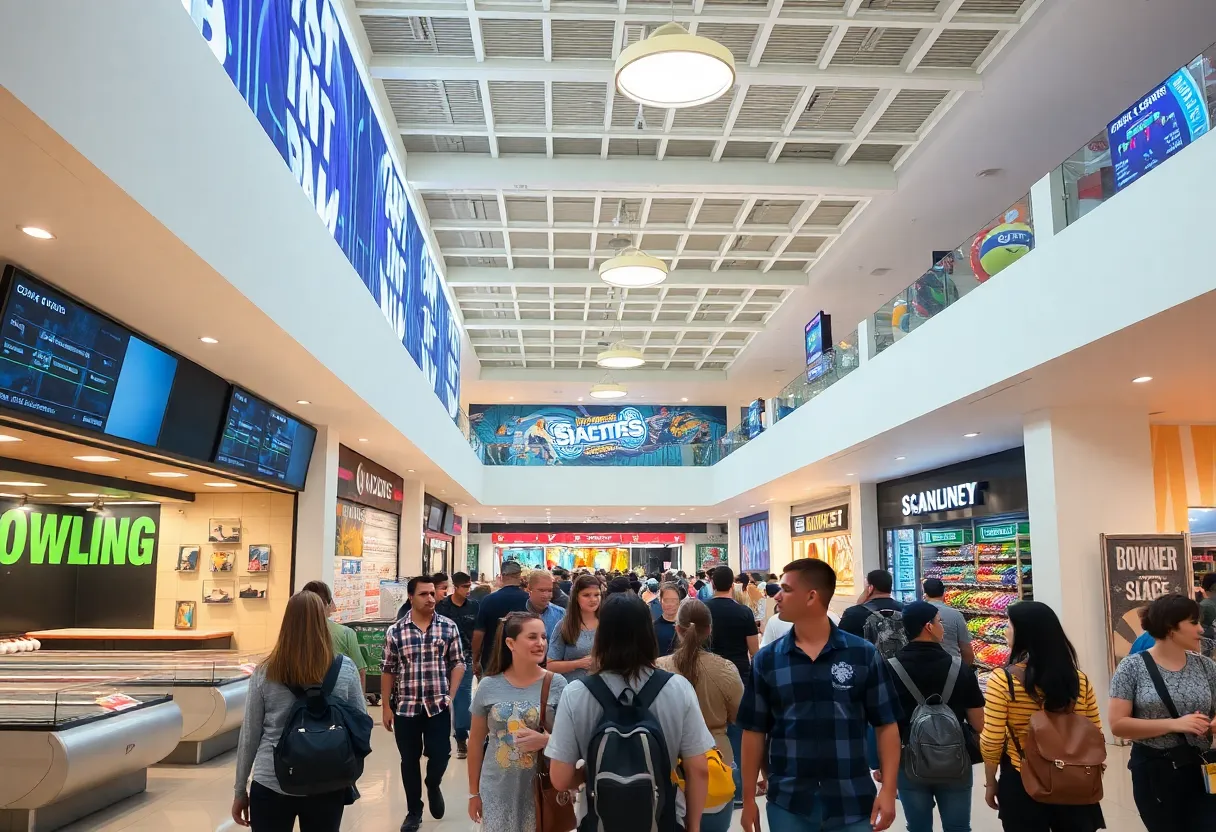 Interior of Twelve Oaks Mall showing entertainment options