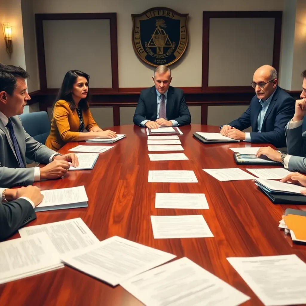Board meeting discussing university leadership issues