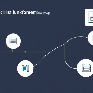 Illustration of a dynamic digital marketing roadmap with icons.