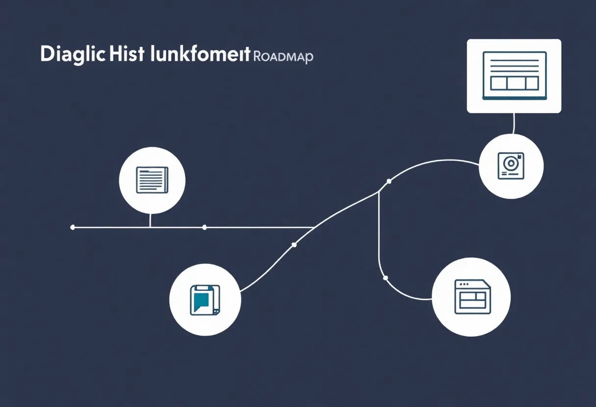 Illustration of a dynamic digital marketing roadmap with icons.