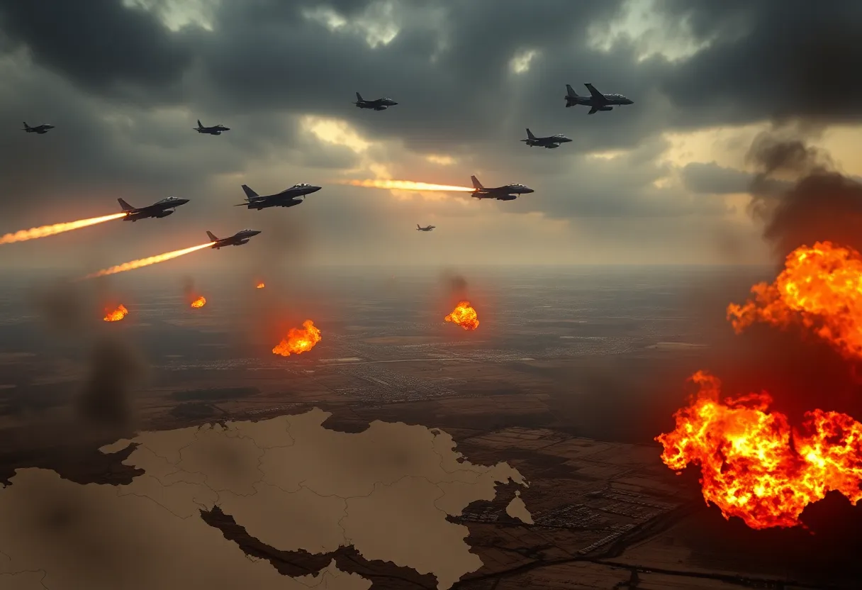 Airstrike operation symbolizing military action against nuclear threats