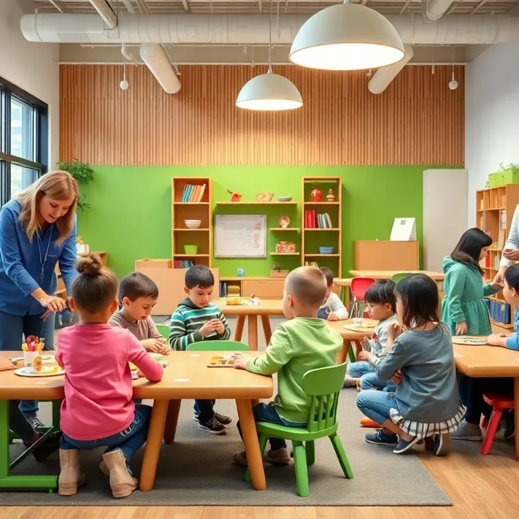 Children and educators in a vibrant early childhood education center