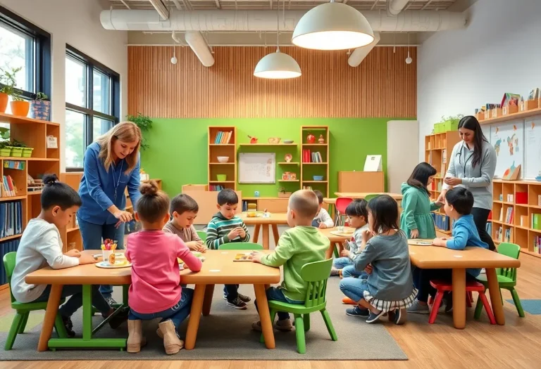 Children and educators in a vibrant early childhood education center
