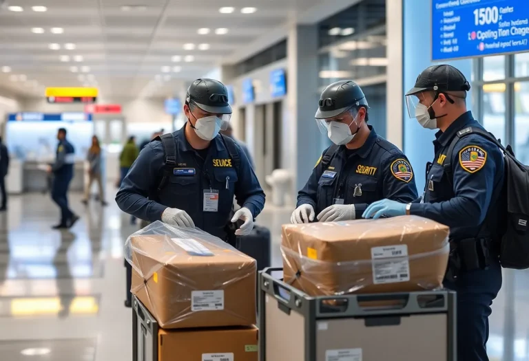 Federal agents conducting inspections for biological materials at an airport