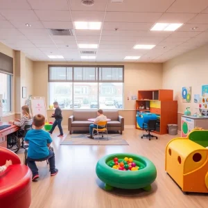 Children enjoying the revamped Game Day Experience Room in a hospital.
