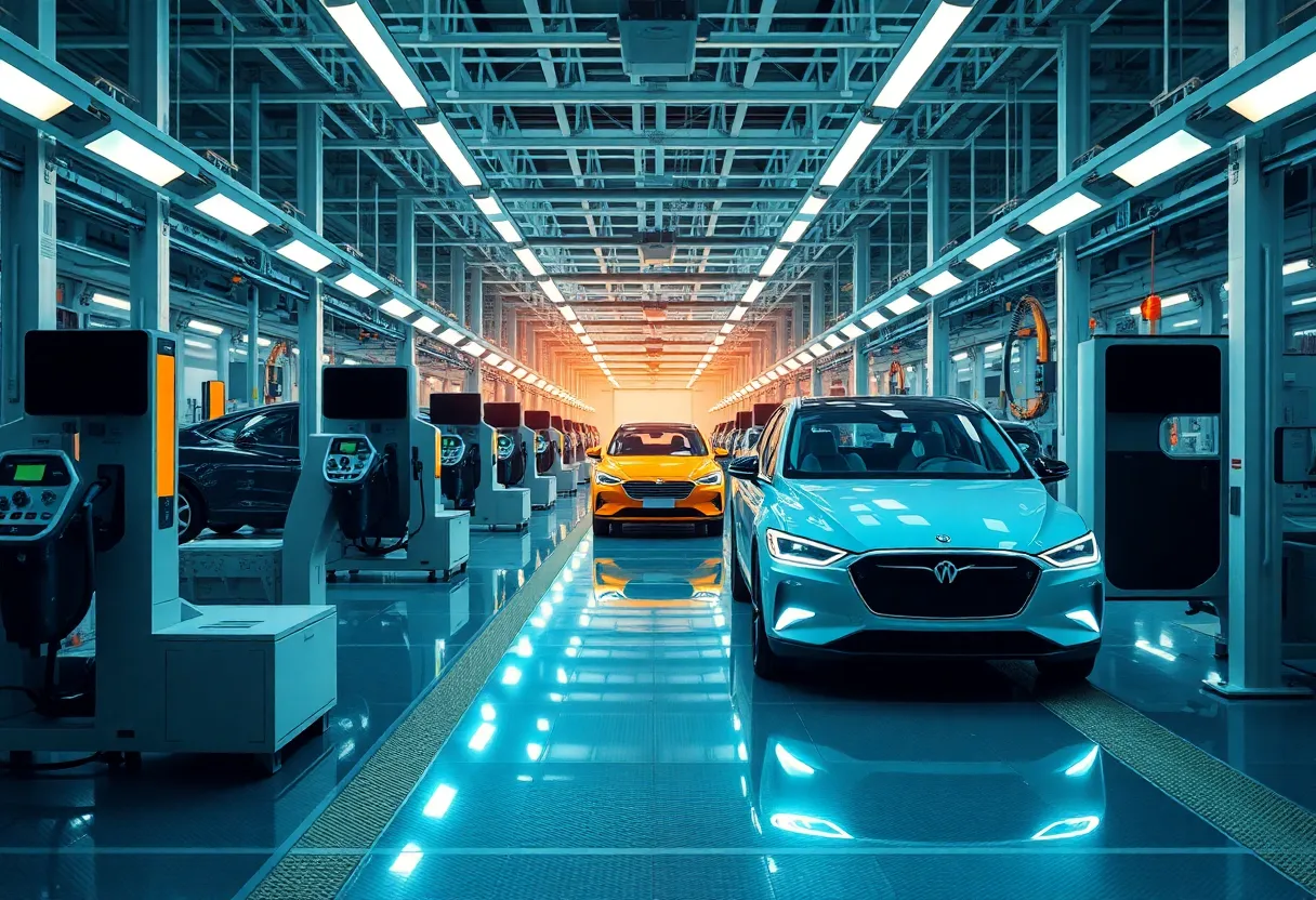 Advanced GM manufacturing facility with production lines for gas and electric vehicles