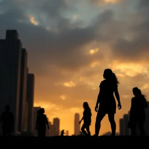 Image representing the struggle against human trafficking with silhouettes of women.