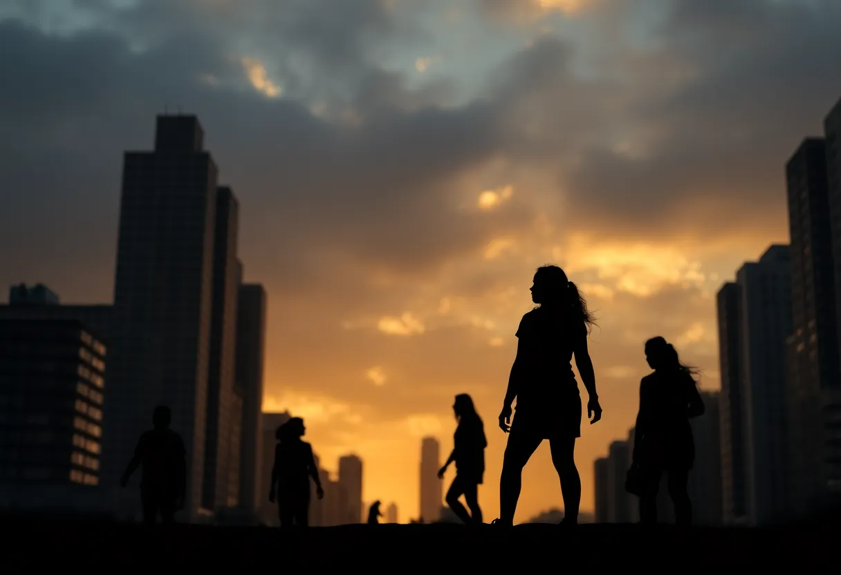Image representing the struggle against human trafficking with silhouettes of women.