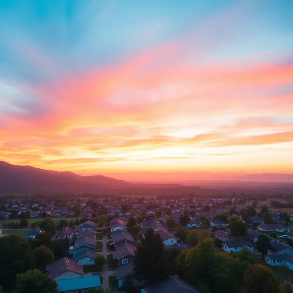 A serene sunset landscape representing creativity and community spirit.