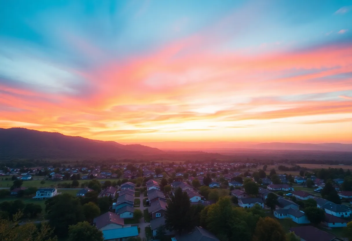 A serene sunset landscape representing creativity and community spirit.