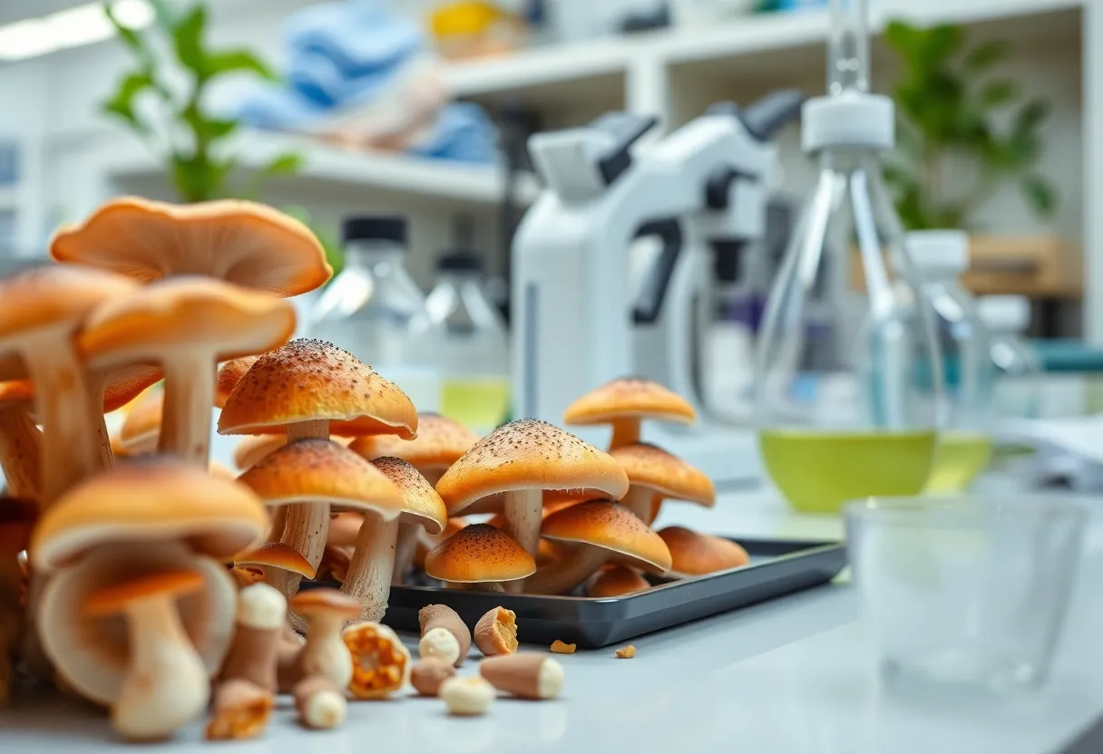Laboratory setting with fungi research materials