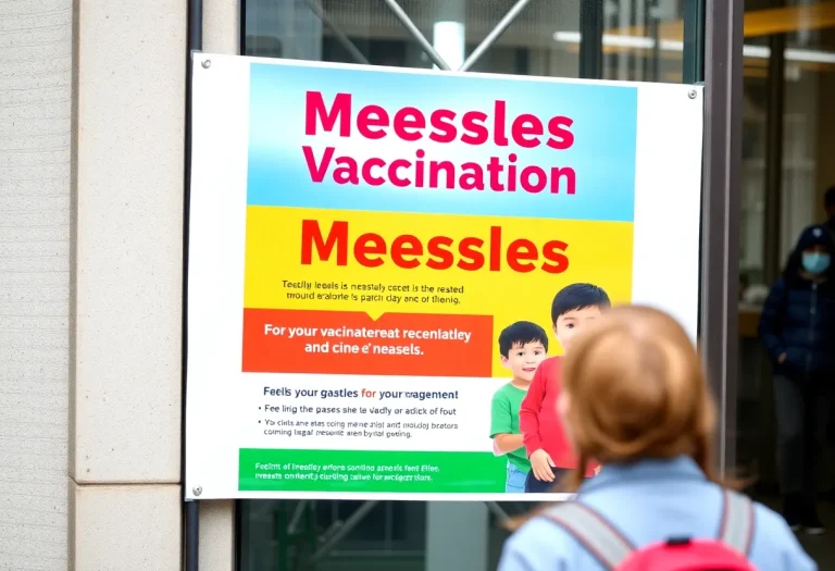 Public health poster promoting measles vaccination