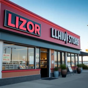 Interior view of the new Mega-Bev liquor store with organized shelves.