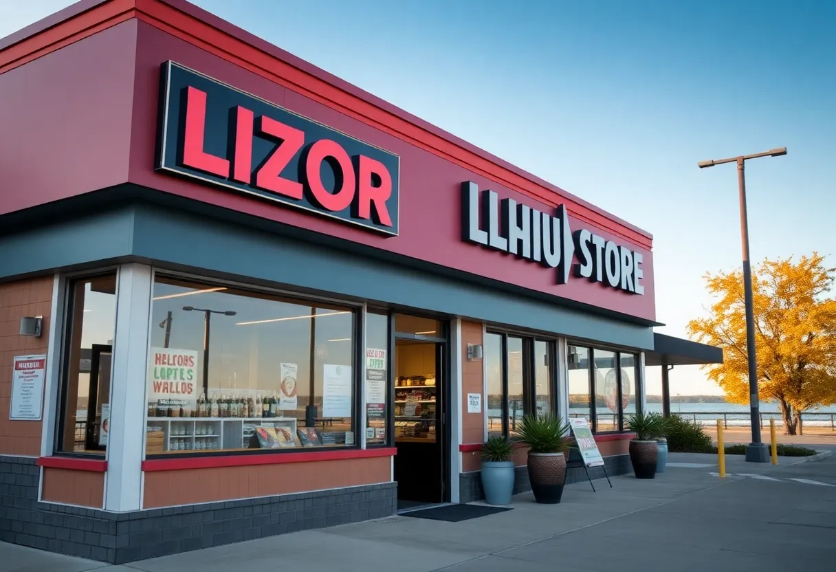 Interior view of the new Mega-Bev liquor store with organized shelves.