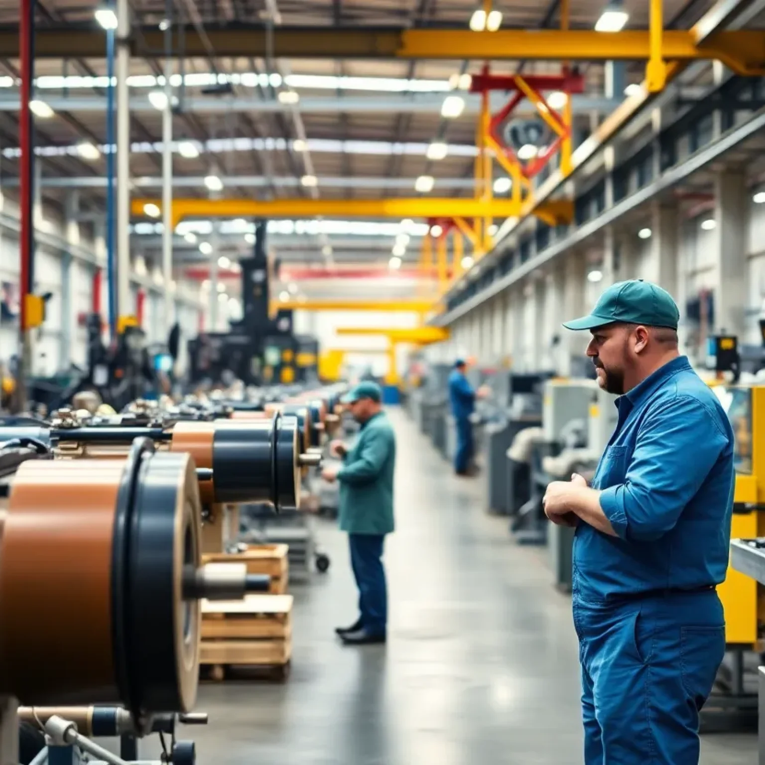 A modern manufacturing facility in Michigan with workers and machinery.