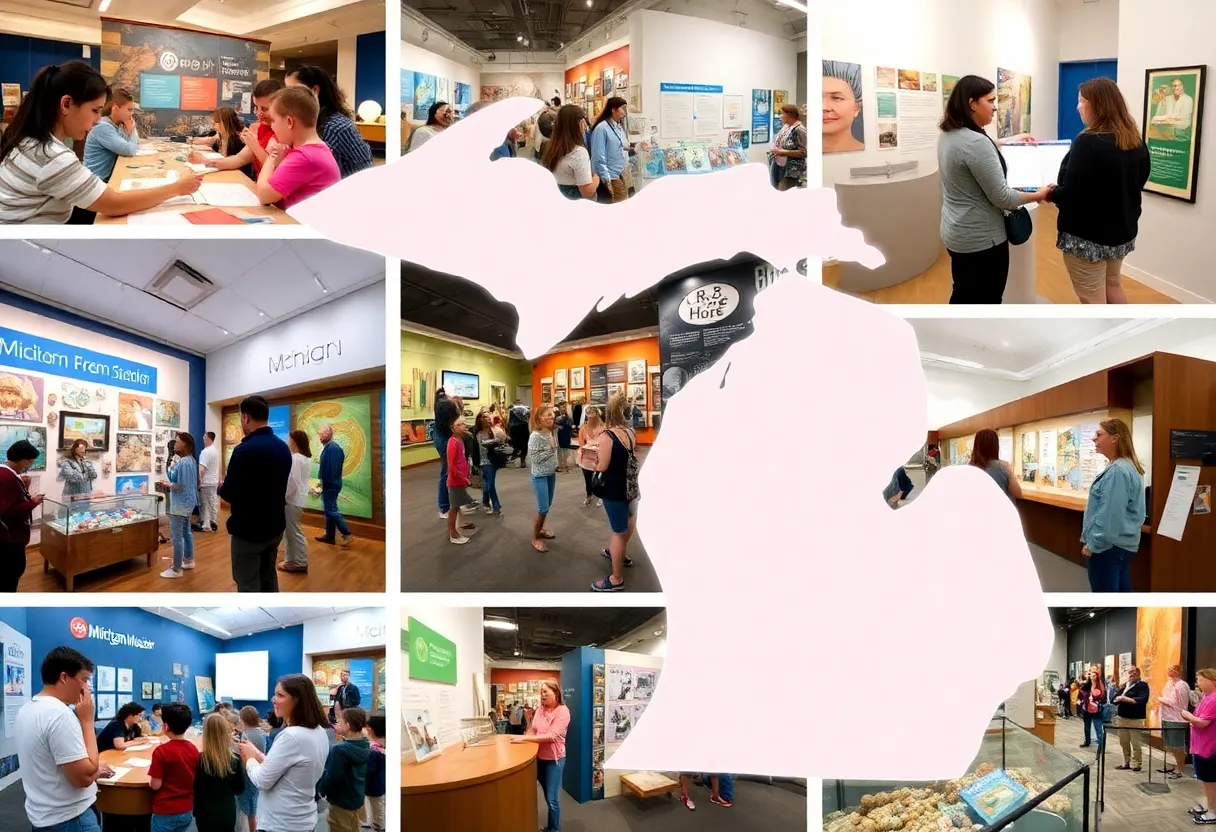 Collage of educational exhibits in Michigan museums