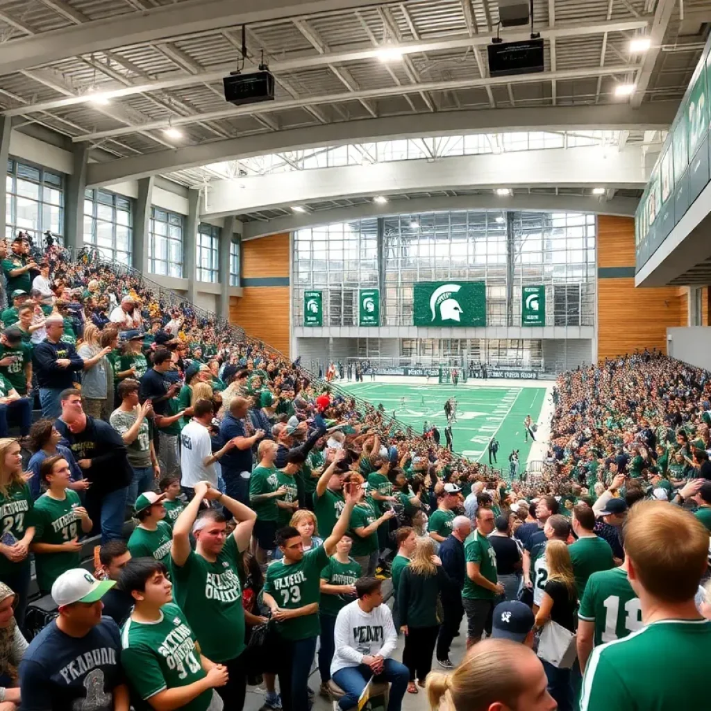A busy day at Michigan State athletics with fans and sports activities.