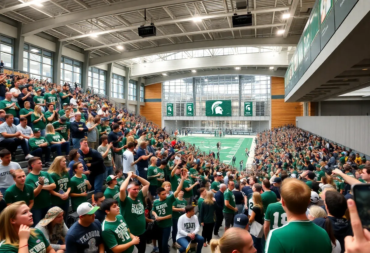 A busy day at Michigan State athletics with fans and sports activities.
