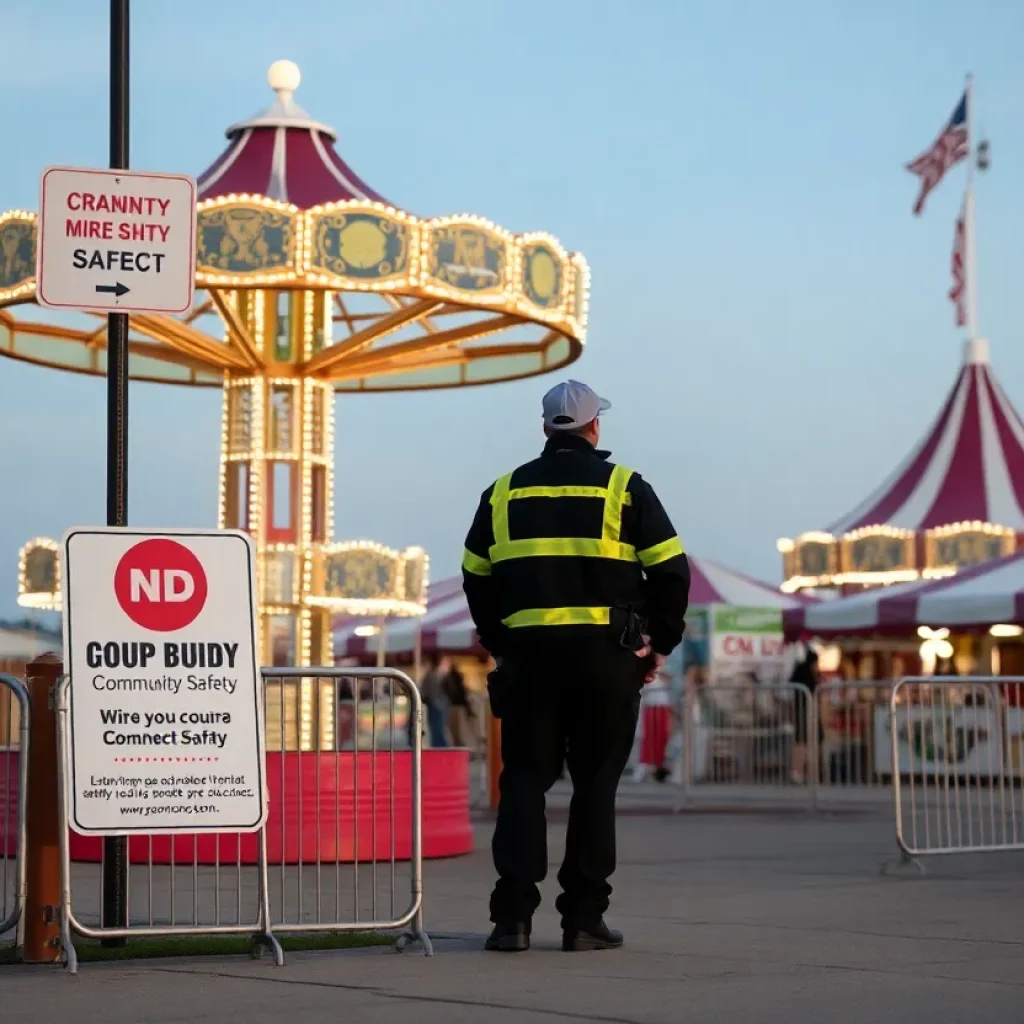Empty Michigan State Fairground with visible safety signage