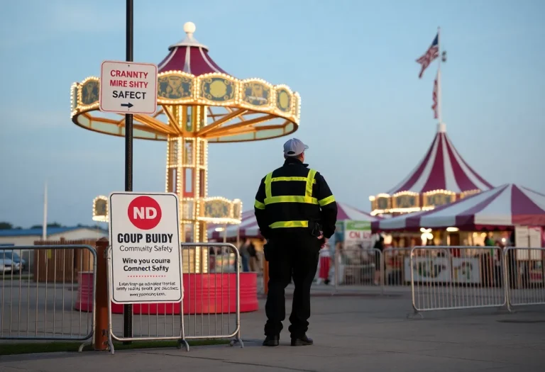 Empty Michigan State Fairground with visible safety signage