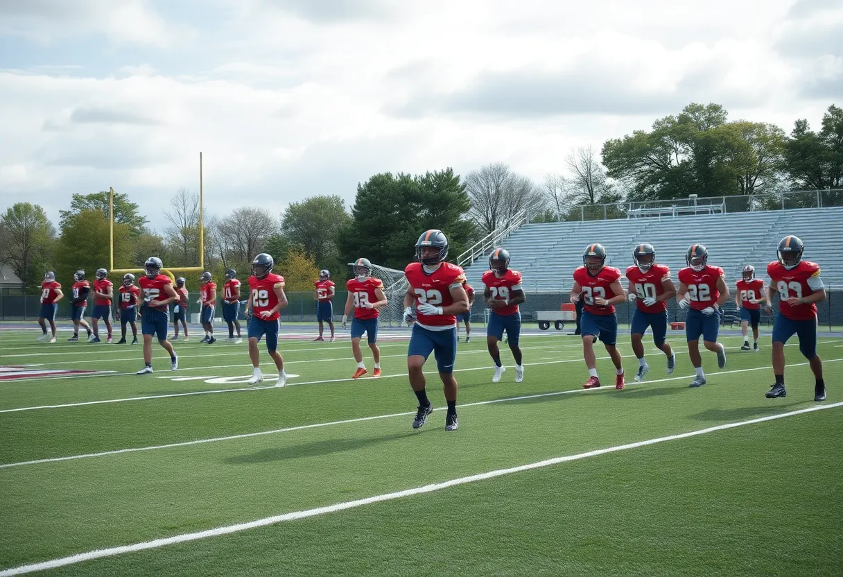 Football training session at Michigan State University