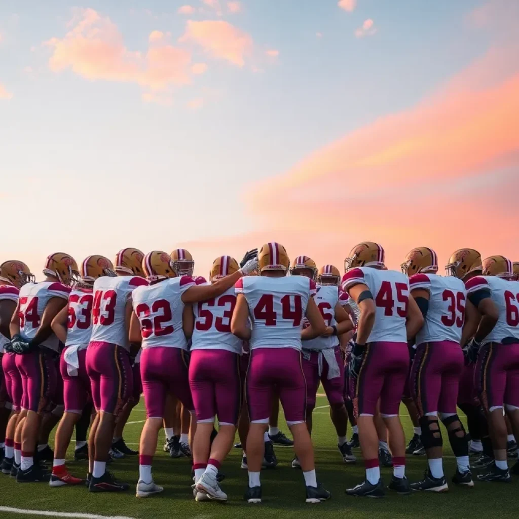 Michigan State football team strategizing on the field