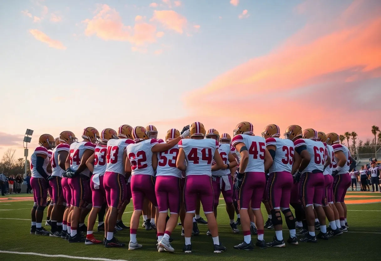 Michigan State football team strategizing on the field