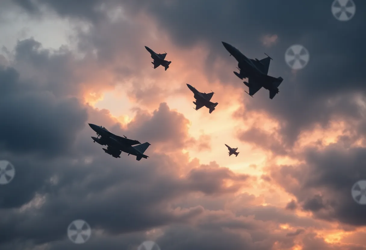Illustration of military airstrikes depicting tension and conflict