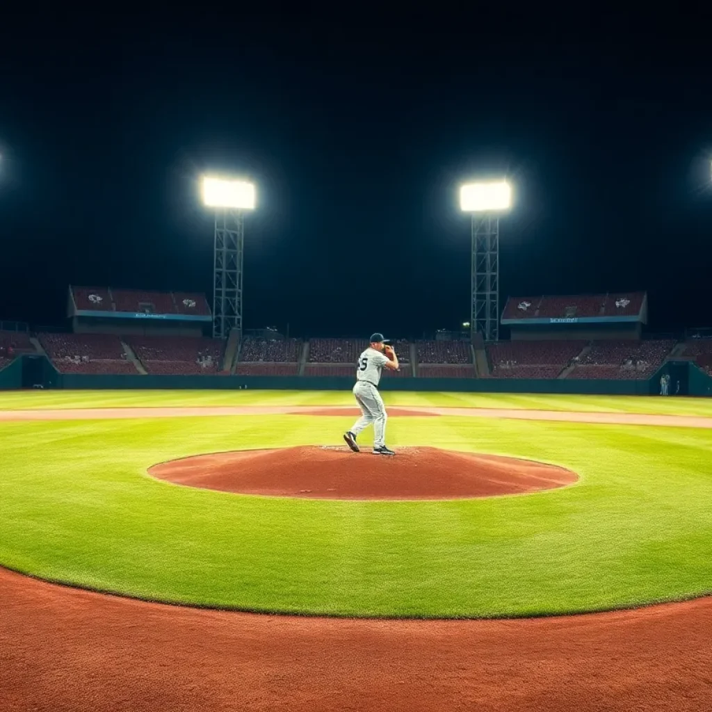Pitcher in a moment of focus on the mound during a baseball game