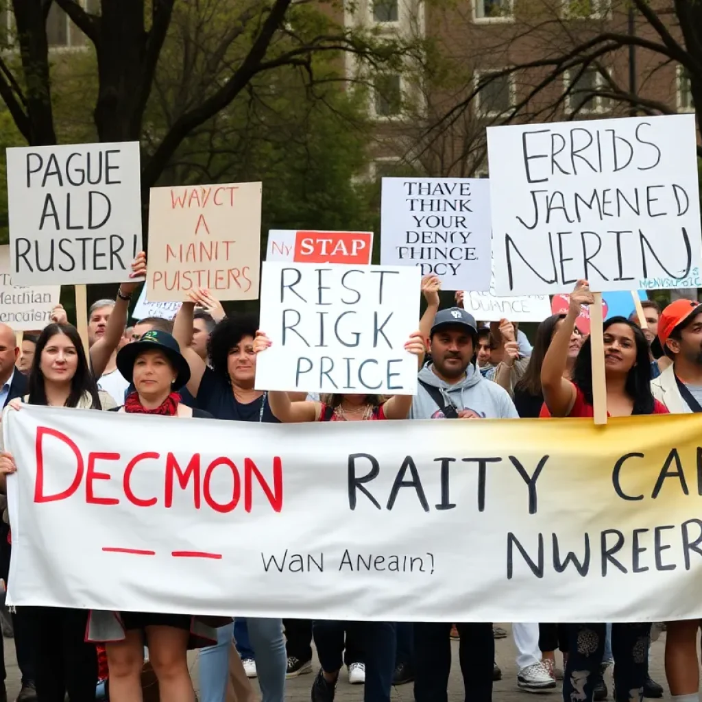 Protesters gathering in Clark Park for the 'No Kings' rally advocating for rights.