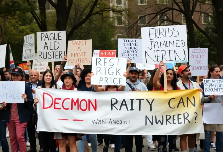 Protesters gathering in Clark Park for the 'No Kings' rally advocating for rights.