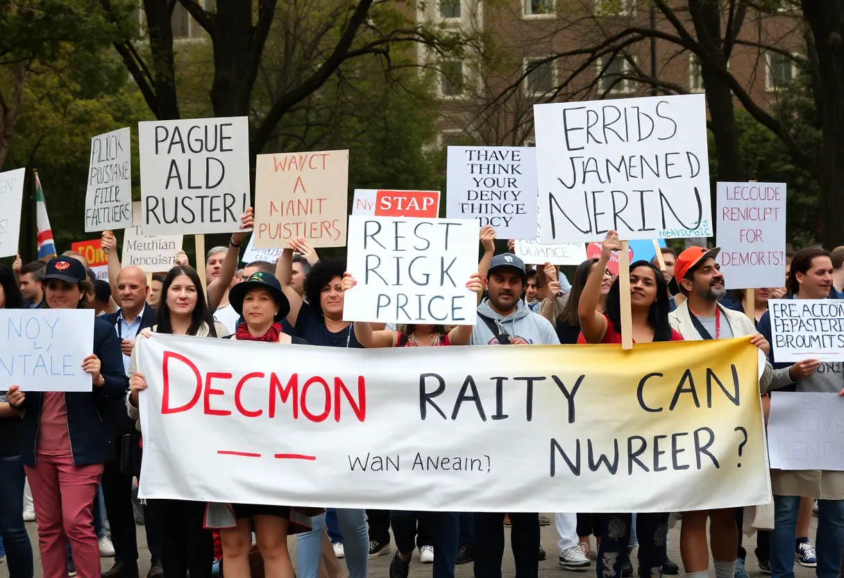 Protesters gathering in Clark Park for the 'No Kings' rally advocating for rights.