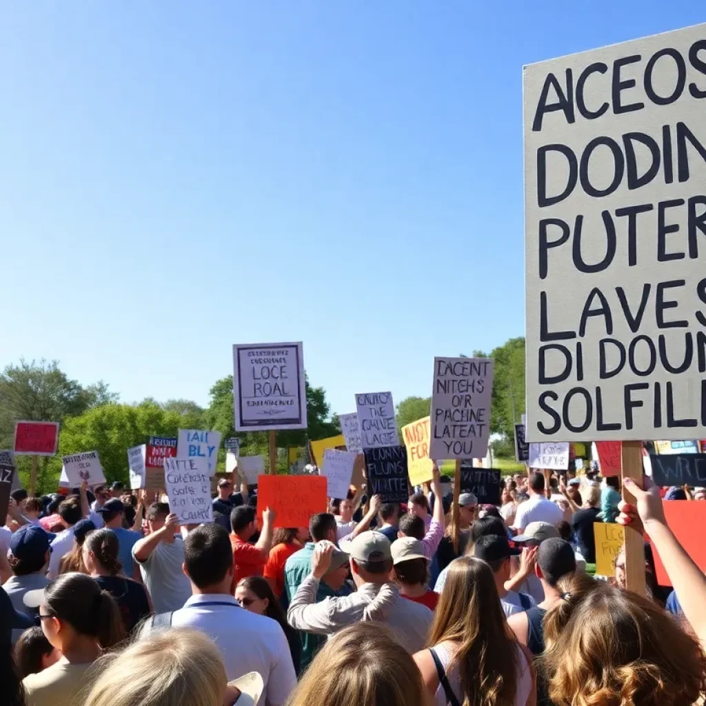 Crowd of protesters holding signs promoting democracy.