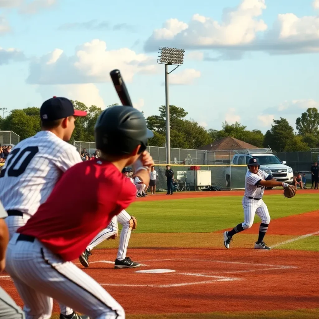 Novi High School baseball players in action during a game.