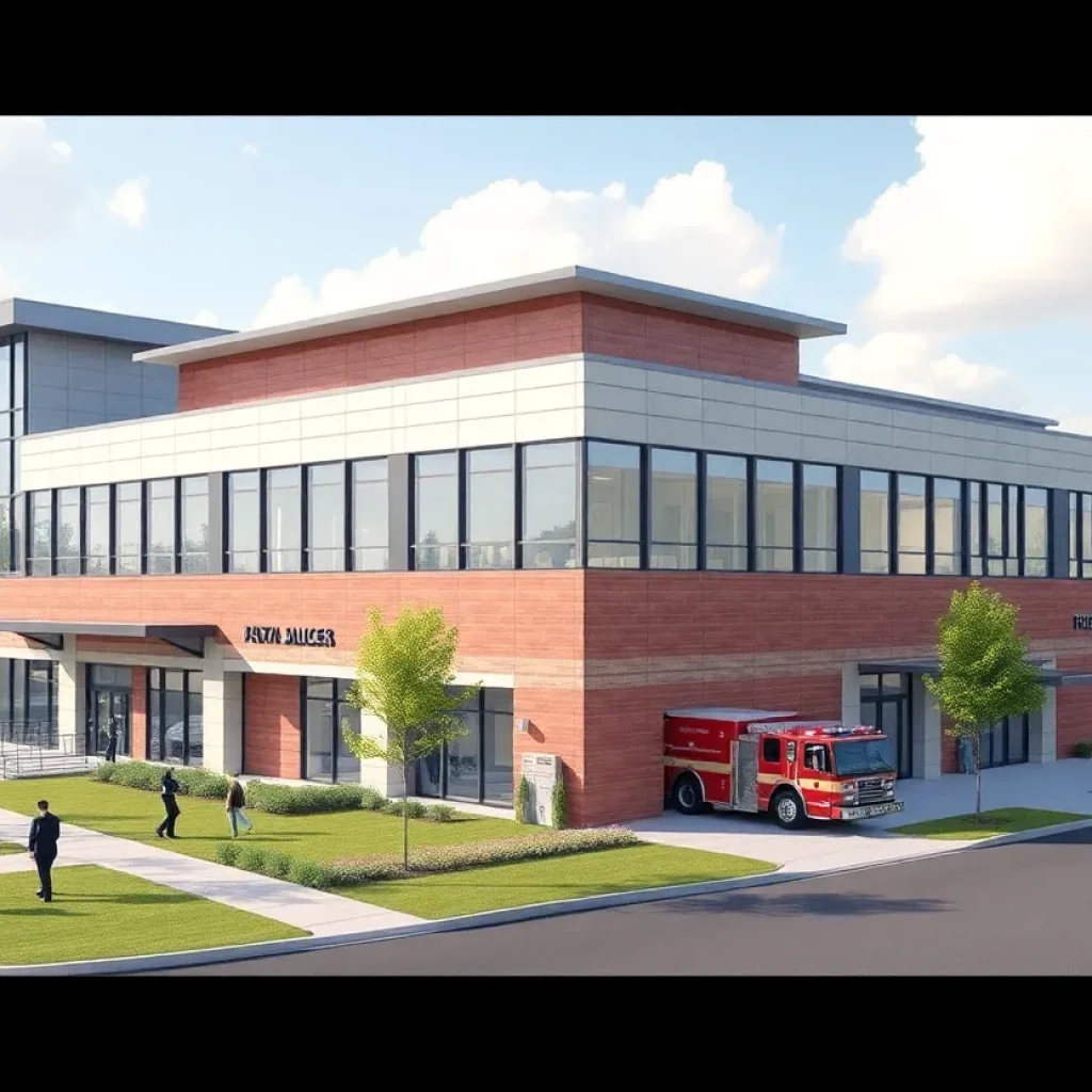 Concept art of a public safety building for Novi, Michigan